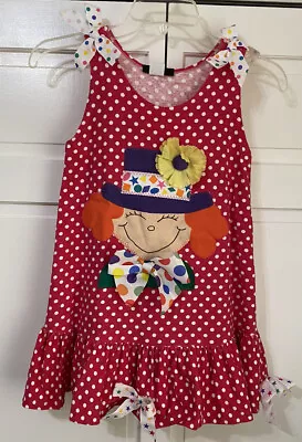 Vintage Claire Lynn Dallas Youth Girls 8 Polka Clown Appliqué Dress Bows Flower • $22.99