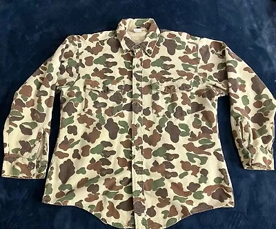 VTG Duxbak Shirt Men's Size Large Duck Camo Chamois Flannel Button Hunting Frog • $38.90