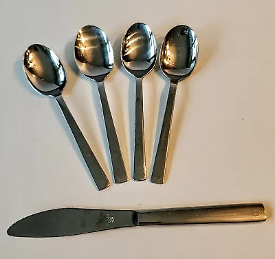 Vintage PAN AM Airlines Stainless Steel Flatware Lot Of 4 Teaspoons & 1 Knife • $45