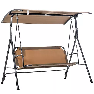 Outsunny 3-Person Porch Patio Swing W/ Weather-Fighting Tilt Canopy Brown • $114.39