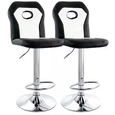 Elama 2 Piece Faux Leather Adjustable Bar Stool In Black And White With Chrome T • $187.47