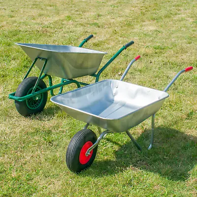 Garden Outdoor Wheelbarrow Galavanised Steel Pneumatic Tyre Waste Large Metal • £52.95