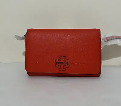 Tory Burch Mcgraw Flat Wallet Crossbody Poppy Red Color Nwt • $248