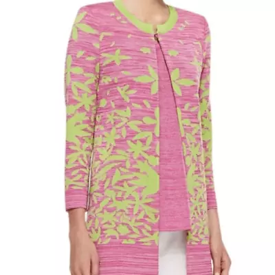 Misook Multileaf Long Open Blazer Jacket With Tank Top Pink Green Size Medium/Sm • $59