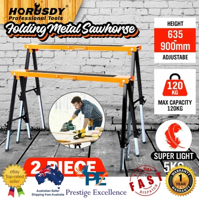 $89.87 • Buy 2Pc Mastercraft Sawhorse Metal Folding Non-slip Surface Saw Horse 120KG Capacity