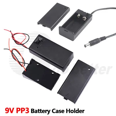 9V PP3 Battery Case Box Holder Connector Open Or Enclosed Switch Wires DC Plug • £1.67