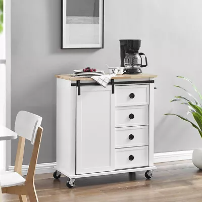 4 Drawer Kitchen Trolley Rolling Serving Cart Storage Workbench Island Wood Top • $302.99