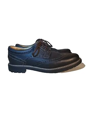 M&S Collection Mens Black Brogue Shoes Premium Black Leather Velvet Inside UK9.5 • £20