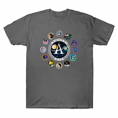 Men's T-Shirt NASA Shirts Sleeve Patch Top Apollo Badge Missions Short Apollo 11 • £15.99