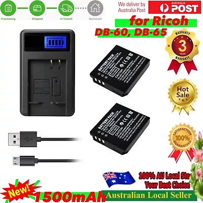 2 DB-60 65 Battery +Charger For Ricoh G600 G700 Wg-M1 GR Digital II III IV GX200 • $38.95