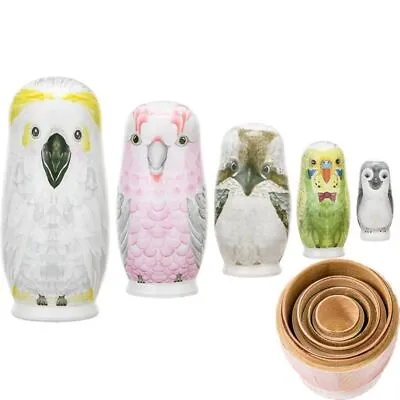 5PCS Russian Nesting Dolls Set Wooden Matryoshka Animal Owl Hand Painted Toys • £11.26