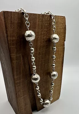 Sterling Silver Hammered Bead Necklace - 17  (W129) • $52