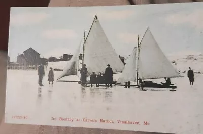 Vinalhaven Me. Carver's Harbor Ice Sail  Boating Prilay  1920 Pc Litho • $12