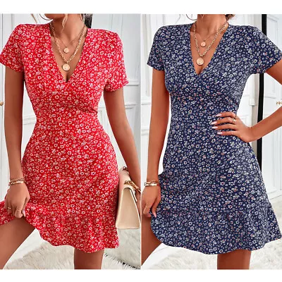 £7.96 • Buy Women Summer Holiday Dress Ladies Boho Beach Loose Floral Sun Dresses Size 8-18