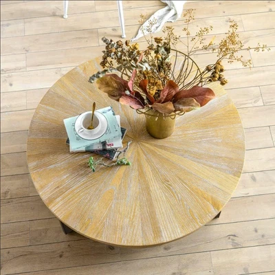 $249.95 • Buy Round Wood Coffee Table Natural Wood Coffee Wood Center Large Circle