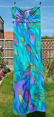 £13.99 • Buy Quiz Peacock Maxi Dress Size 14 Stretchy Sleeveless Summer Beach Teal Purple