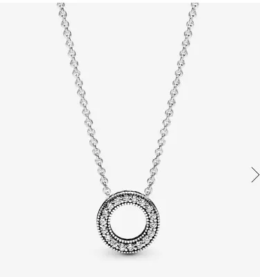 Authentic Pandora Round Pave Logo Circle Collier CZ Necklace 45cm #397436CZ • $75