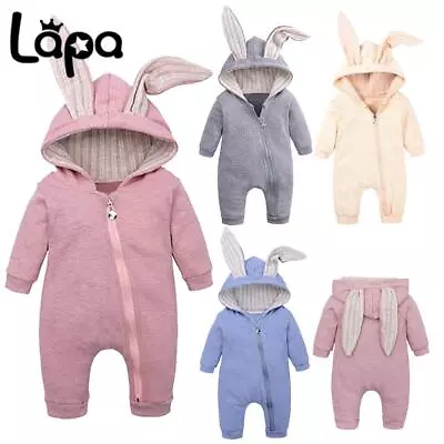 Toddler Baby Boy Girl Rabbit Ear Hooded Jumpsuit Romper Playsuit Clothes Outfits • £8.89