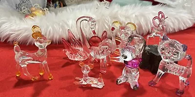 Vintage Crystal Pets Plastic Figurine Ornaments Miniatures Lot Set Of 8 Animals. • $36