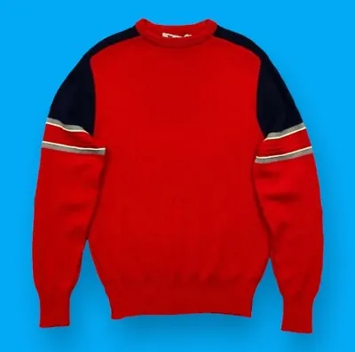 Vtg Meister Wool Sweater Crewneck Pullover 70s 80s Distressed Red Size Small • $25