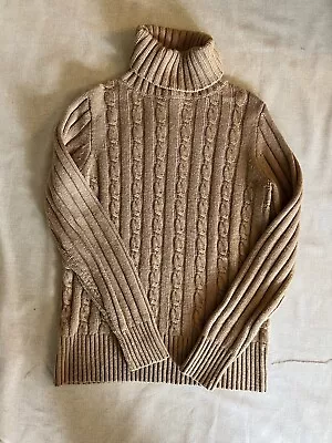 J Crew Cambridge Chunky Cable Knit  Turtleneck Sweater Camel Tan Brown Size M • $19.99