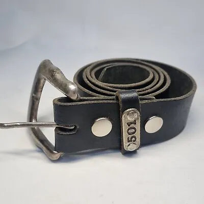 Vintage Levi 501 Belt Leather 1990's Black Chunky Metal Buckle 37  Long  • £28.99