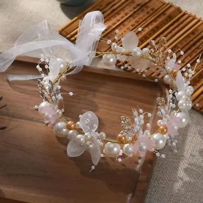 £6.76 • Buy Bridal Headband Imitated Pearl Headdress Flower Wreath Bride Garland Head Hoop