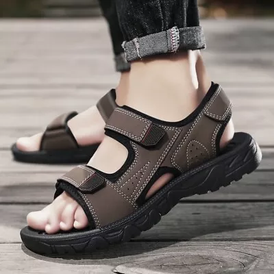 Hot Men'S Artificial Leather Sandals Summer Open Toe Sandles Sport Sandal Shoes • £29.99