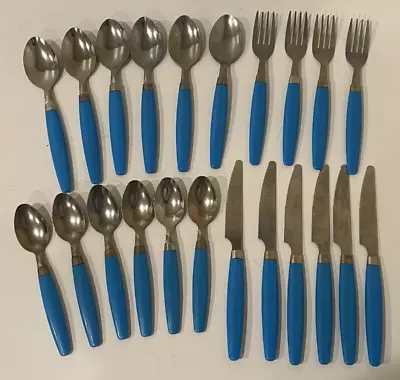 22 Pieces Vintage Retro Gibson Flatware Set Stainless Silverware Blue Handles • $17.99