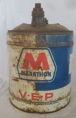 Vintage Marathon V.e.p.  heavy Duty Motor Oil  wood Handled 5 Gallon Gas Can • $49.99