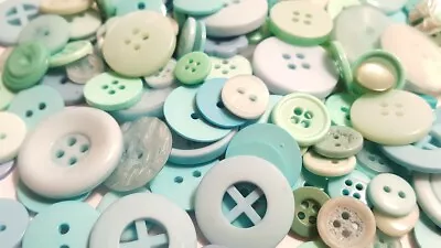 Lot 100 Mixed Assorted AQUA BLUE & TURQUOISE Vintage New Buttons Bulk Crafts • $14.95