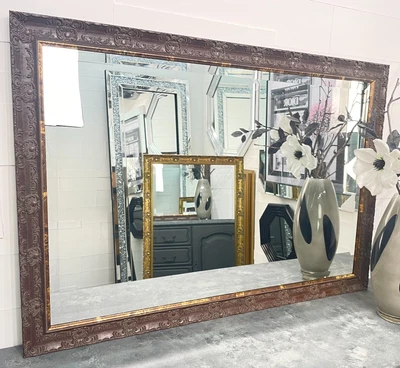 Large Walnut Mirror Wood Colour Antique Vintage Look Wall Mirror - OPERA - *NEW* • £74.99