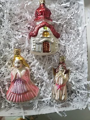 Lot-3 Vintage INGE Christmas Ornaments 2 Angels And Church Blown Glass • $24