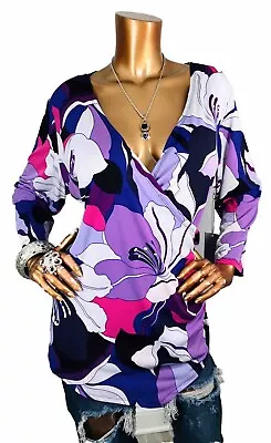 Jennifer Lopez 1X Plus Top Stretch Floral Crossbody Tunic Blouse JLo 3/4 Sleeves • $19.99