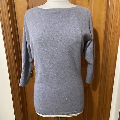 Magaschoni Sweater Womens L Gray 100% Cashmere Pullover 3/4 Sleeve Round Neck • $39