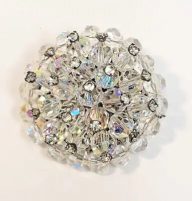 Vintage Clear AB Crystal Bead & Rhinestone Cluster Brooch Vendome Style • $26.99
