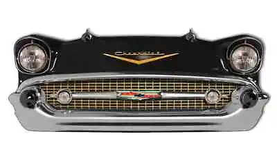 25  HUGE 1957 Chevy Black Car Bel Air Grill Front End USA STEEL Auto Ad Sign '57 • $99