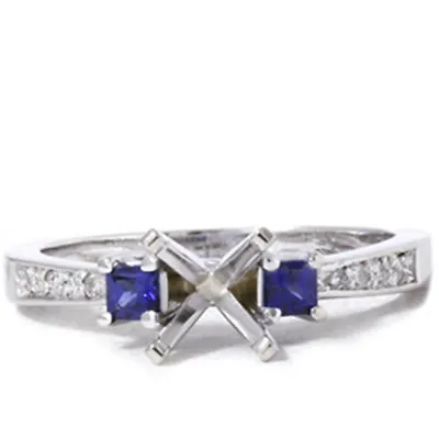£388.49 • Buy Princess Sapphire & Diamond Engagement Ring Setting 14K