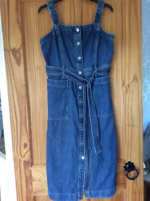 £14.99 • Buy Levi's Calla Dress Size Small Blue Denim Belted Button Up Pinafore Dress Pockets