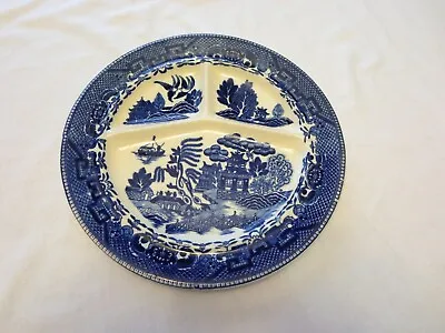 Vintage Moriyama Blue Willow Divided Grill Dinner Plate 10 1/4  Japan • $8.99