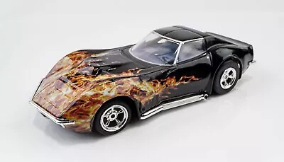 AFX Mega G+ 1968 Corvette Black With Flames Clear Collector HO Slot Car #22051 • $35.95