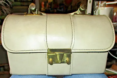 Vintage 1960s Jaclyn USA Leather Purse WHITE Brass Rivets Mid Century Handbag • $25