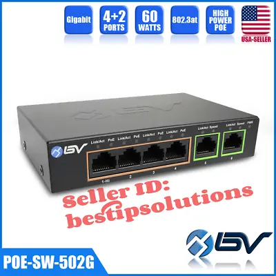 BV-Tech 6 Port PoE Switch (4 Gigabit PoE+ Port & 2 Gigabit Uplink Extend)802.3at • $49.99