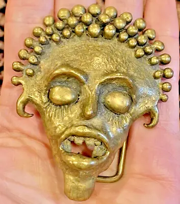 Early Carl Tasha Signed Brass Belt Buckle - Modernist Tribal Head/Medusa Design • $199.99