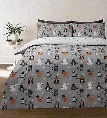 £20 • Buy Halloween King Duvet Cover Bed Set Cats Kittens George Home Reversible Pumpkin..