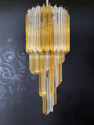 Murano Big Chandelier  – 54 Quadriedri Prisms Trasparent And Amber • £850