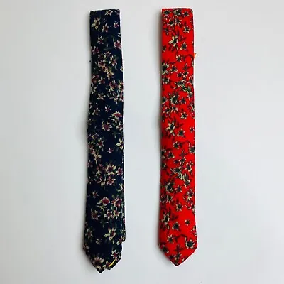 Lot Of 2 Skinny Tie Madness Tie For Men Red And Navy Neck Ties Floral Thick • $14.88