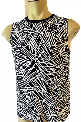 NIKE Men's Black & White Geometric Muscle Tank Top Tennis Shirt Size Small $65 • $9.99