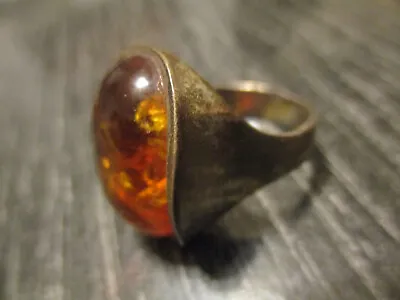 Vintage Mid Century Modern Modernist Artisan Sterling Silver Amber Ring 6 Signed • $95