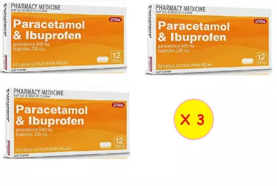 Pharmacy Action Paracetamol & Ibuprofen 12 Tab X 3 Boxes FREE SHIP Great FeedBK • $19